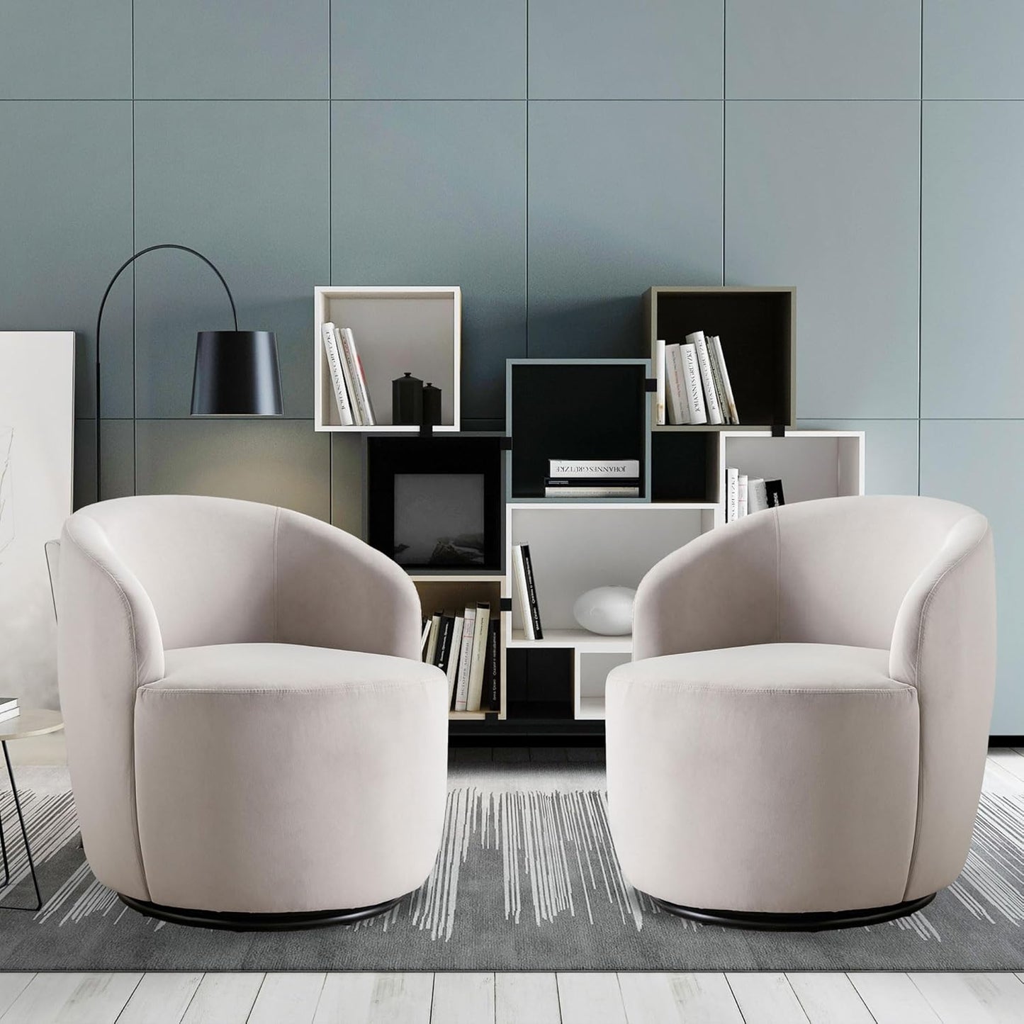 Swivel Accent Chairs Set of 2, Modern Round Vanity Chair for Living Room, Comfy Velvet Barrel Armchair, Small Single Sofa, Blue