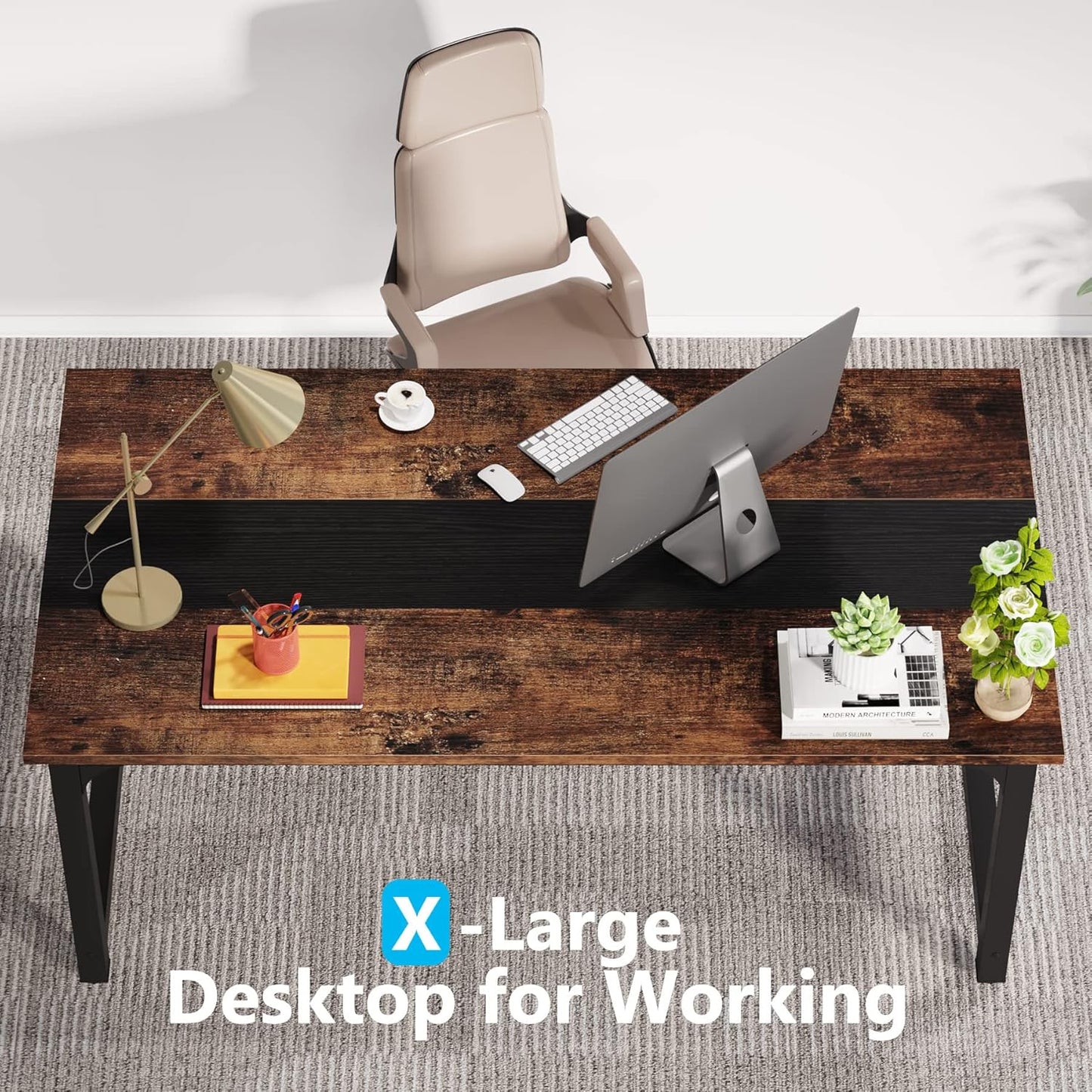 LITTLE TREE 63 Inch Large Executive Office Desk, Simple Computer Workstation with 31.5 inch Extra Wide Desktop for Home Office