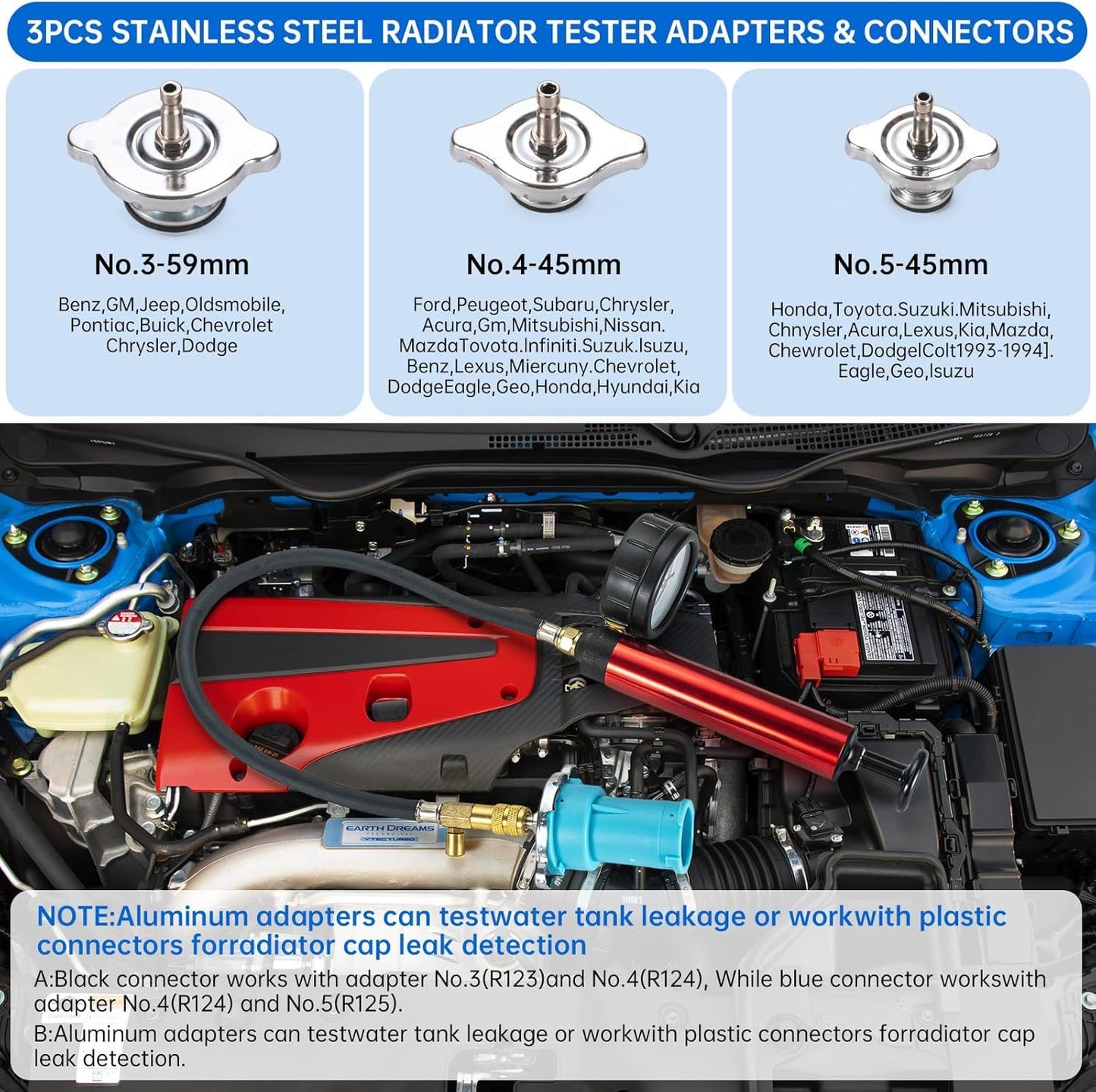 31PCS Radiator Coolant Pressure Tester Kit, Cooling System Radiator Leak Tester and Vacuum Refill Kit for Automotive Cooling System Water Tank Leakage Detection