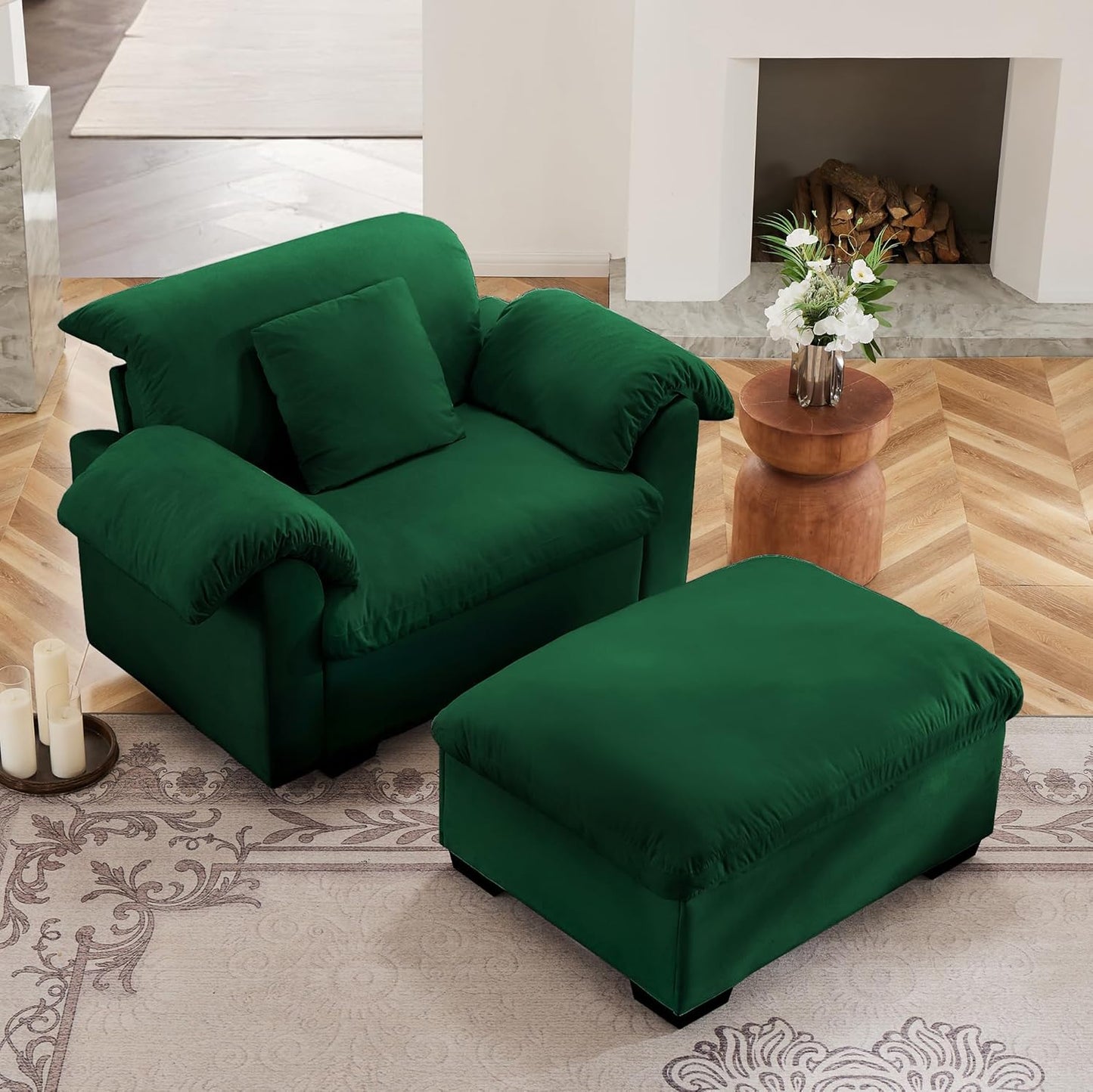 Chair Recliner Indoor with Ottoman, 40 “w Oversized Sleeper, D Corduroy Upholstered Comfort Sofa for Bedroom, Living Room, Office (1, Pink)