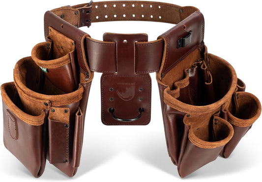 STRONGLAD Tool Belt - Framing Tool Belt for Carpenters - Tool Belts for Men - Carpenter Pouches for Construction - 21 Pockets, Oil-Tanned Full-Grain Leather T800
