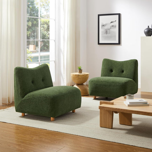 Art Leon Modern Accent Chair - Fabric Modular Sofa Chair Armless Chair with Wooden Legs Set of 2 for Living Room Bedroom Green