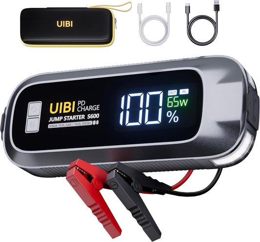 S600 Jump Starter 5000A, 26800mAh Car Battery Jumper Starter Portable with PD65W Fast Charge, LCD Display, 2 LED Lights, 12V Portable Car Jumper Battery Booster Pack for 10L Gas 10L Diesel Engine