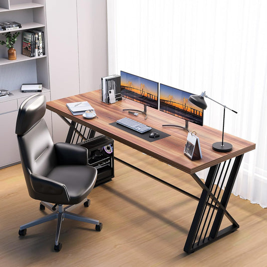 YOHKOH 59" Home Office Desk, Extra-Wide 23.6" Workspace with 1.38IN Thick Top, Heavy-Duty Z-Shaped Carbon Steel, 10-Min 2-Person Assembly, for Executive/Office/Home Study, Walnut Brown