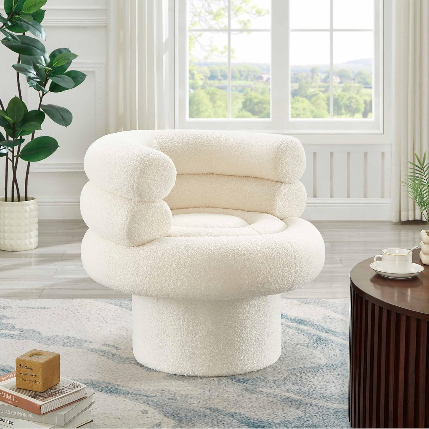 360° Swivel Accent Chair - Cozy Sherpa Fabric, Ergonomic Barrel Design, Stylish and Comfortable for Living Room, Bedroom, or Office (Beige-Sherpa)