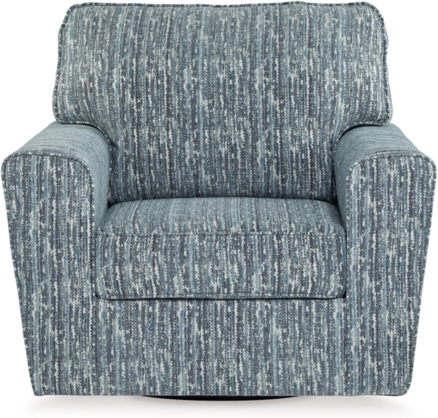 Signature Design by Ashley Aterburm Contemporary Swivel Accent Chair with Abstract Stripe Design, Track Arms, Metal Swivel Base and Removable Cushions, Blue & Green