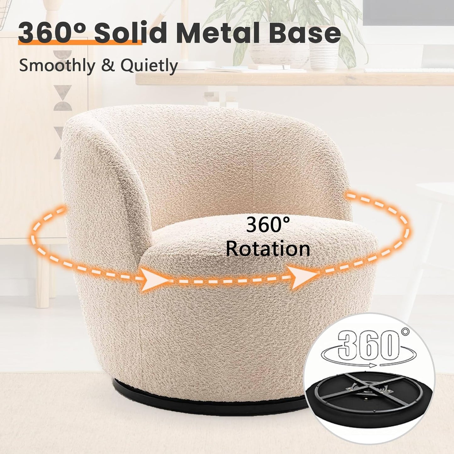 Rowill 30" Wide Swivel Barrel Accent Chair, Modern Upholstered Round Chairs with Curved Back and Soft Cushion, Boucle Fabric Padded Armchair Single Sofa for Living Room, Bedroom, Reading Room, Beige