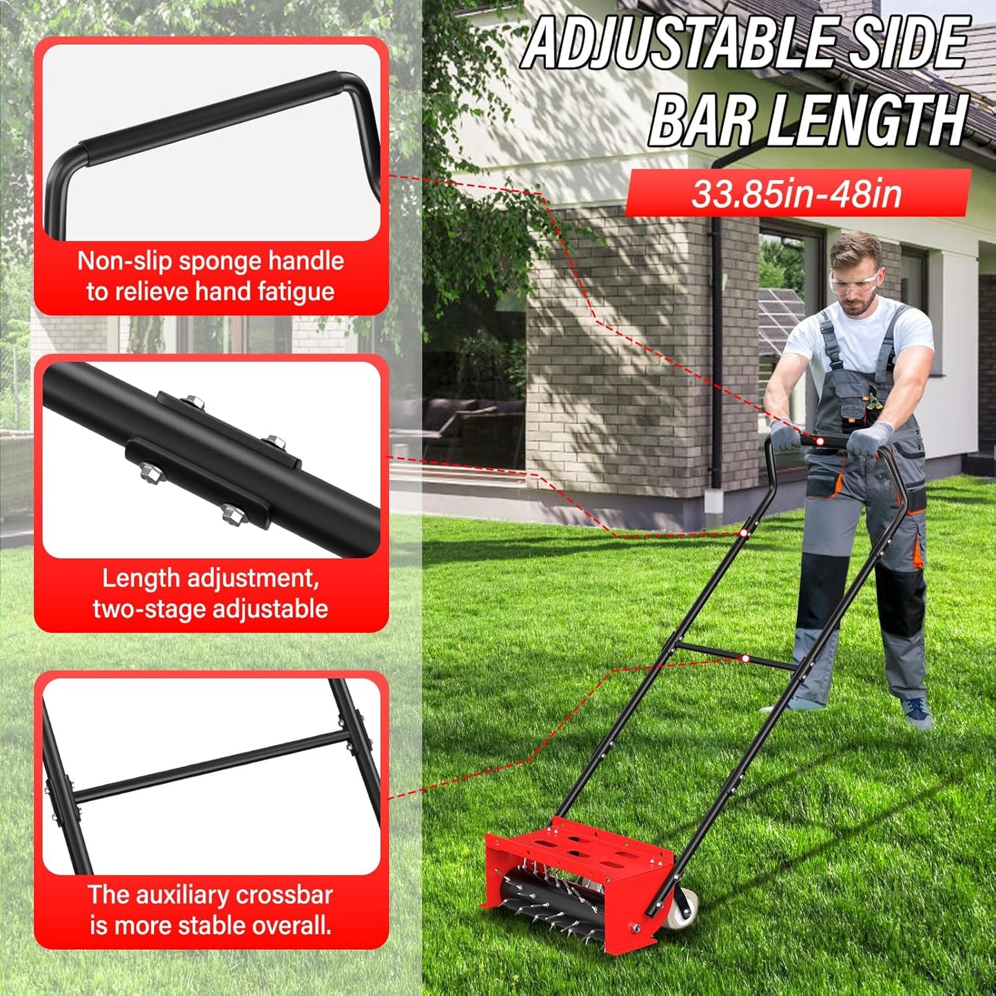 VASALAID Manual Rolling Lawn Aerator,Pre-Attached Spike Grass Rolling Aerators Tool with Wheels for Lawns,Garden,and Yard Grass