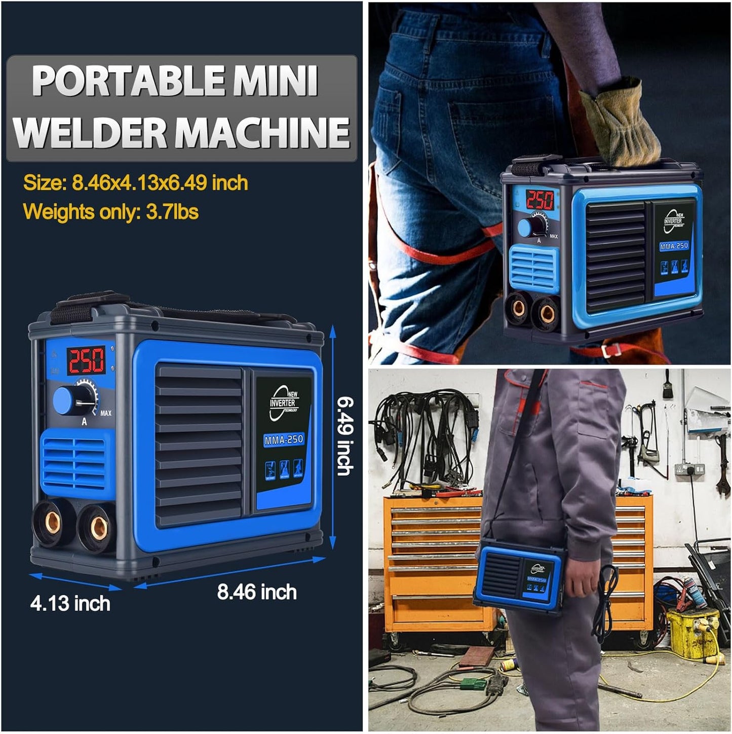 Stick Welder,Portable Welder Machine 110V IGBT Digital Display LCD Upgraded MMA-250A Welding Machine,Hot Start Arc Force Anti-stick Mini Welde (Blue)