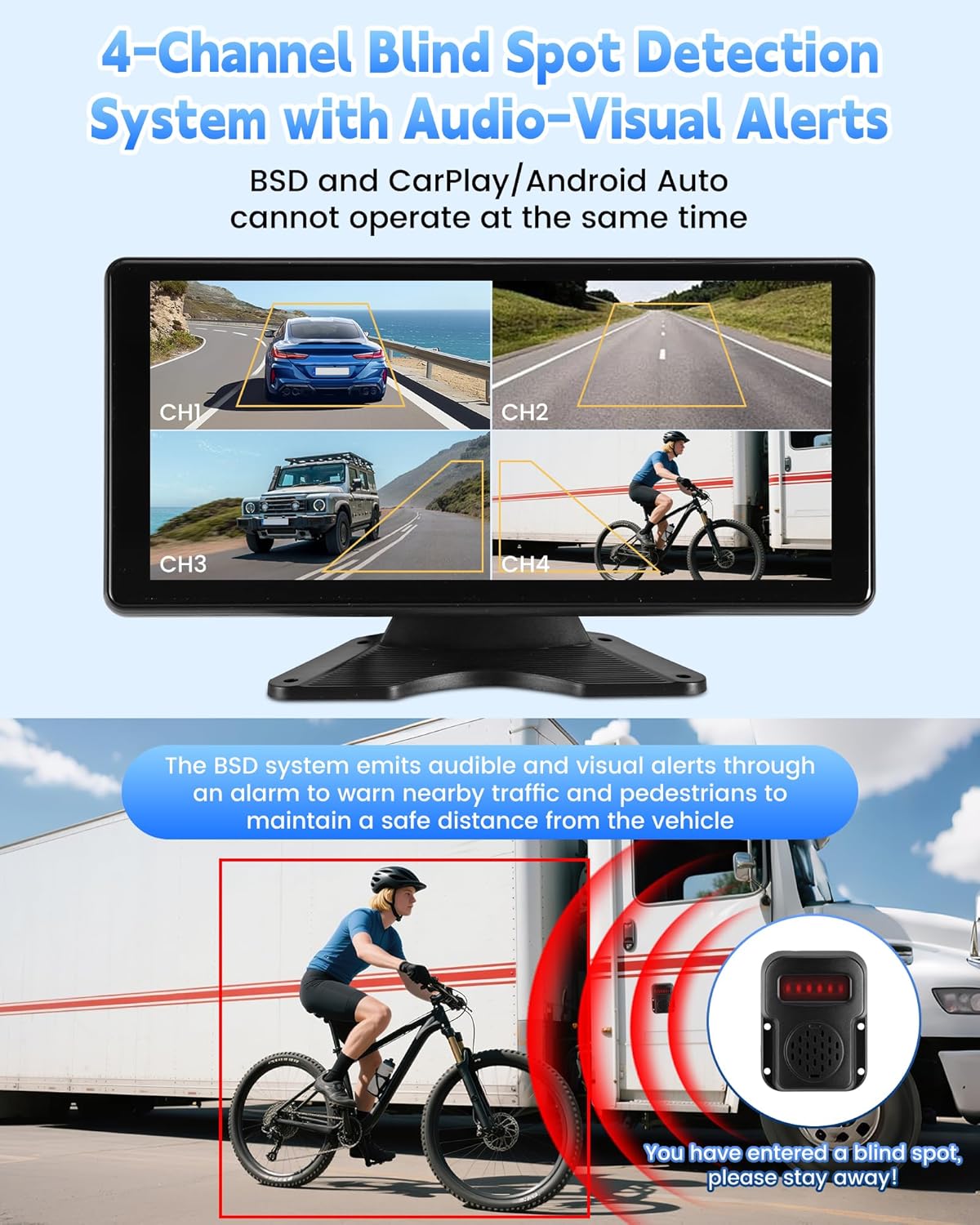 RV Camera System with CarPlay & Android Auto, 10.36'' Monitor with Blind Spot Detection/Parking Monitoring/Voice Control/DVR/Navigation, 4 1080P Backup Camera System for Semi Truck Trailer Camper