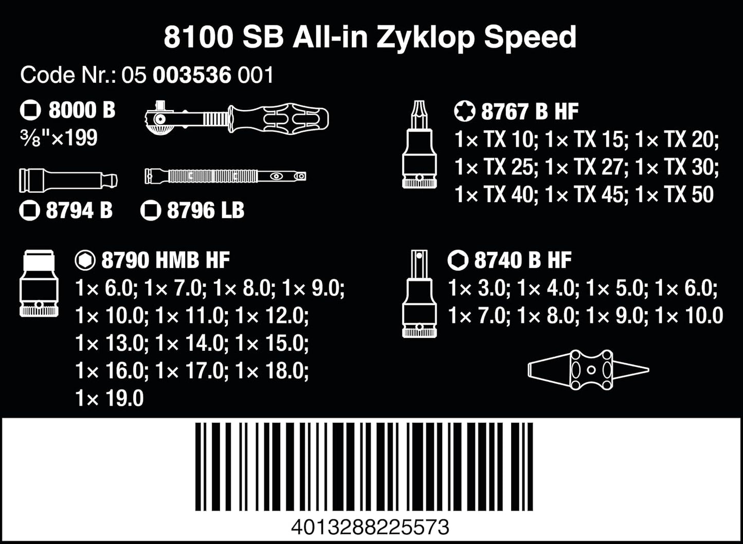 8100 SB ALL-IN ZYKLOP SPEED RATCHET SET,3/8" DRIVE,35 PC