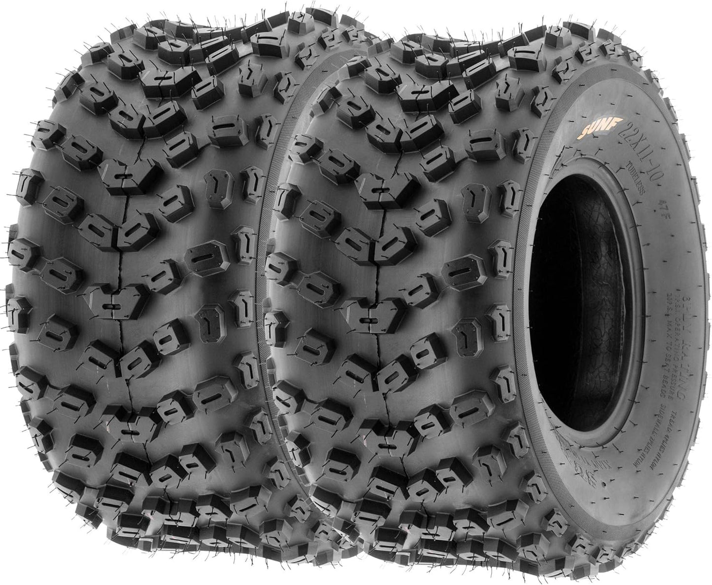 Set of 2 SunF A005 ATV UTV Off-Road Tires 22x11-10, 6-PR, Knobby Tread for Trail/XC/Sport