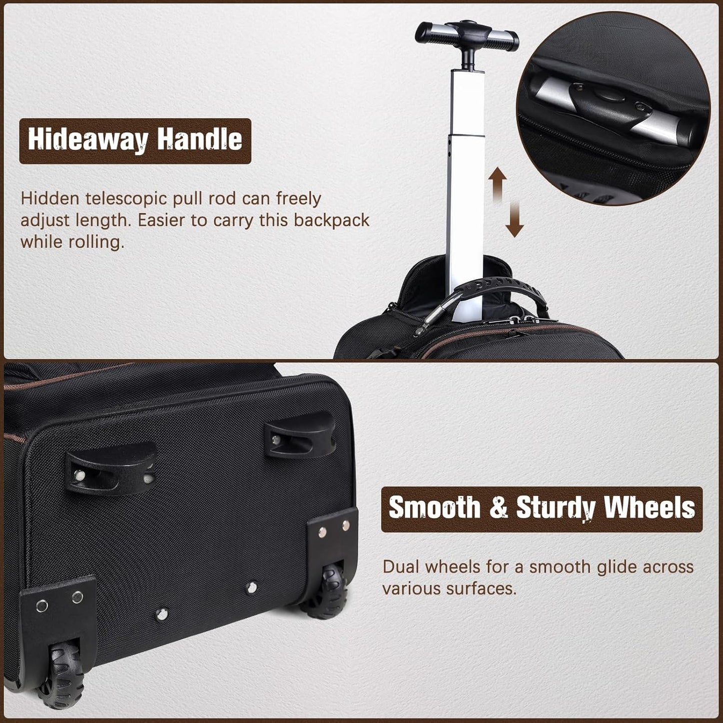 Rolling Tool Backpack Heavy Duty, 43 Pockets Tool Backpack with Wheels, Rolling Tool Bags for Men with Retractable Handle, 1680D Tool Bag with Wheels for Electrician Construction Worker Mechanic HVAC