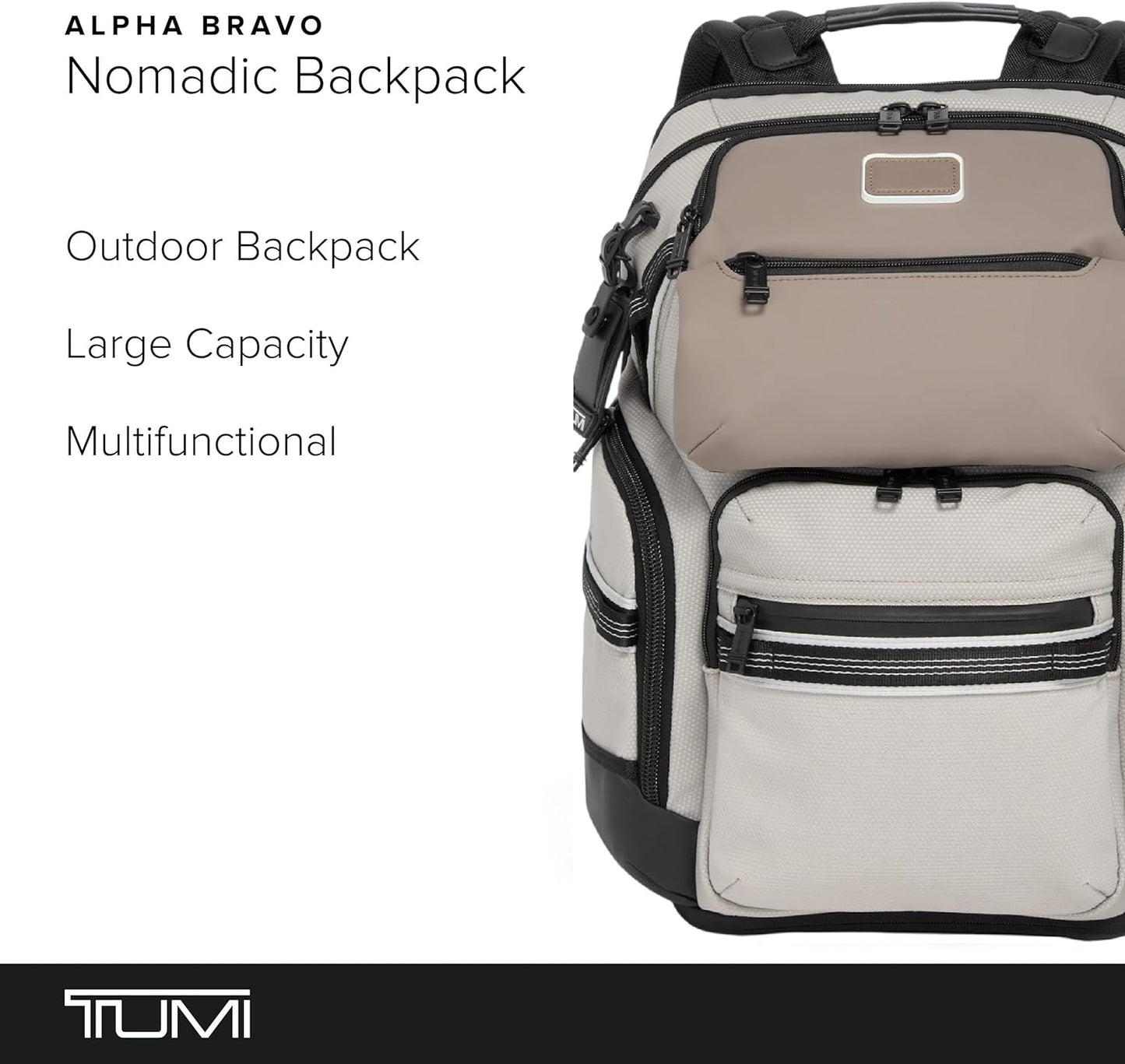 TUMI - Alpha Bravo Nomadic Backpack - Men's Durable Carry On Bag - 18.8" X 15.0" X 9.0" - Fits up to 15" Laptop - Chalk (Glow in the Dark)