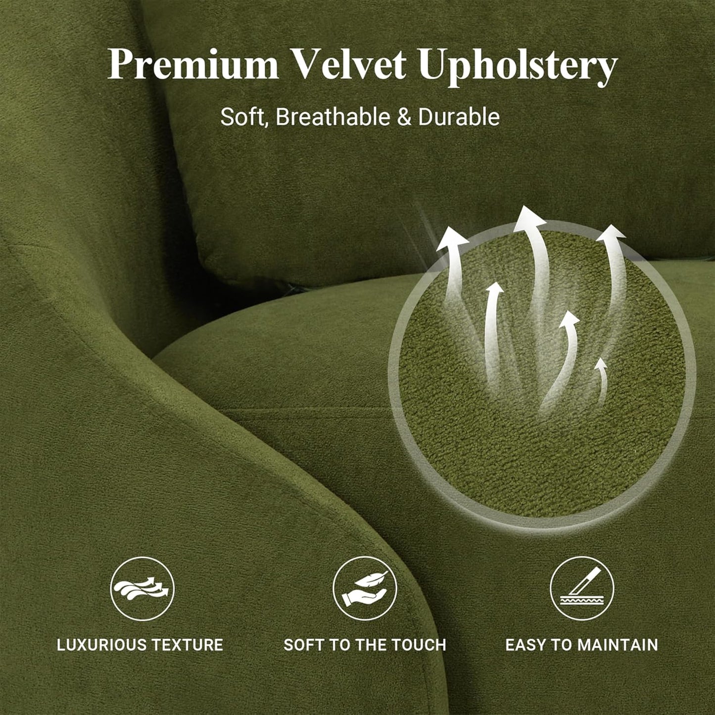 COLAMY 360°Swivel Accent Chairs, Mid-Century Modern Upholstered Chairs with Metal Base and Lumbar Pillow for Living Room, Bedroom, Home Office, 300 lbs Capacity,Green