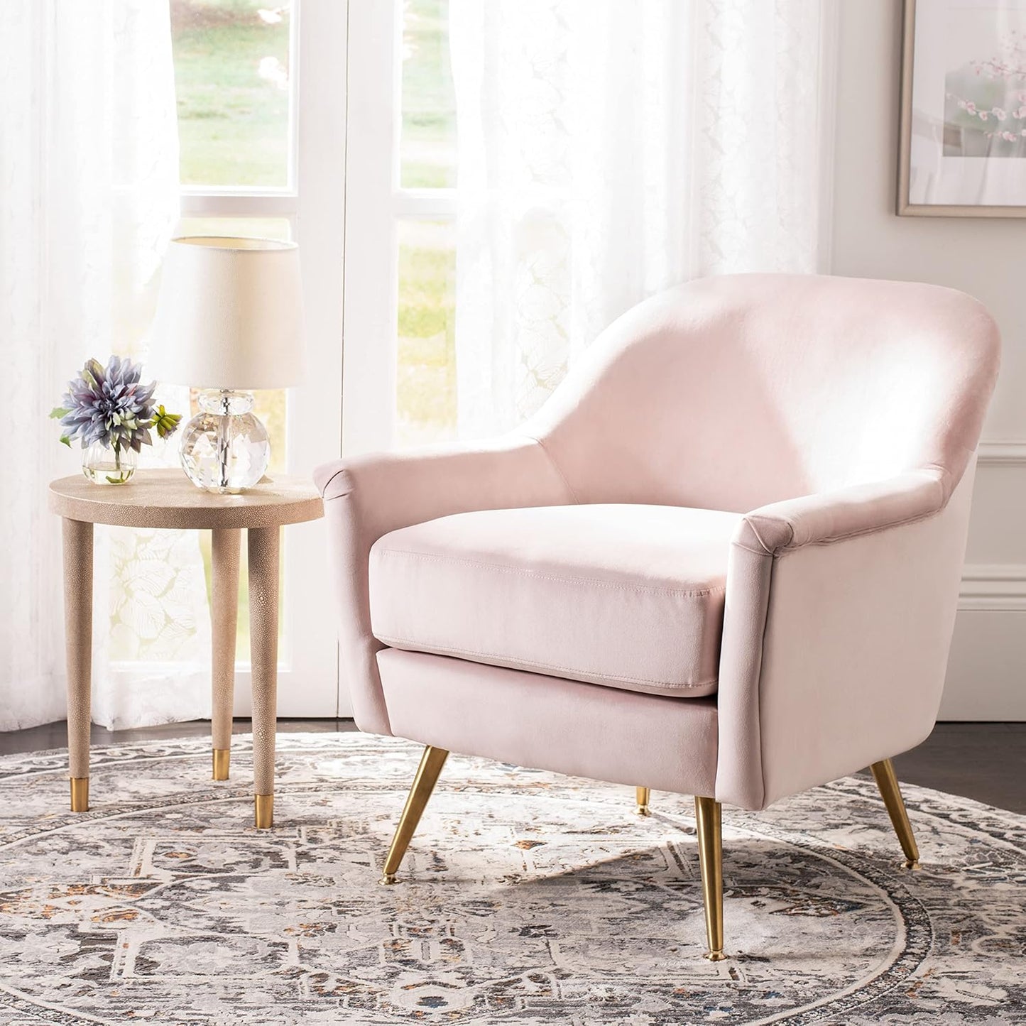 Safavieh Home Brienne Retro Glam Ivory Velvet and Brass Arm Chair