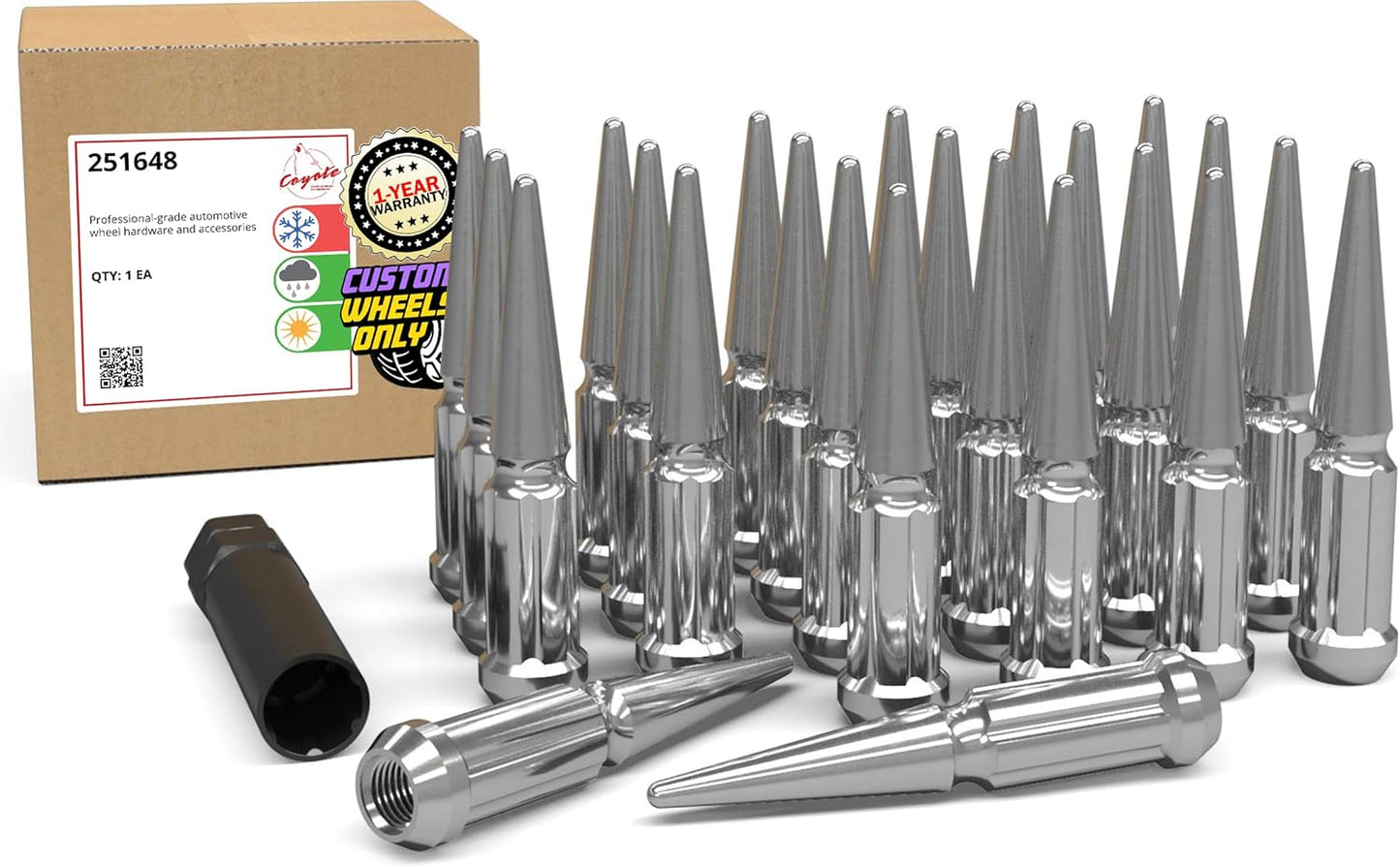 Wheel Accessories Parts 20 Pcs M12x1.5 12x1.5 Thread Spike Spline 4.40" Long Lug Nuts Chrome 7/8" & 13/16" Hex Fits Chevy Blazer S10 ｜ GMC Jimmy S15 ｜ Bronco Sport