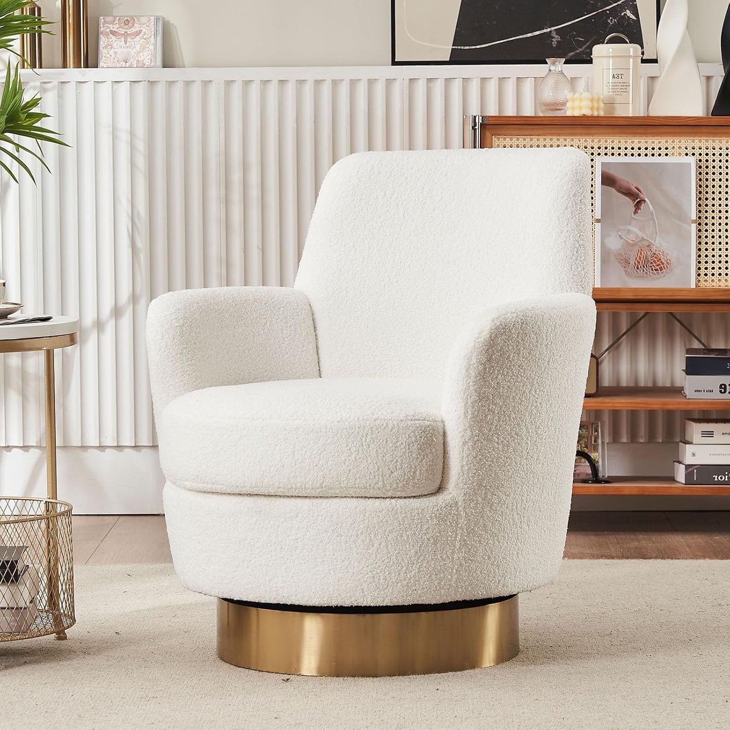 360° Swivel Barrel Chair Set of 2, 28.3" W Comfy Velvet Swivel Accent Chairs, Modern Round Single Accent Chair with Gold Metal Base for Living Room, Bedroom, Office (Beige*2)