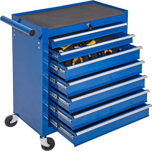 WAYTRIM 7-Drawer Metal Rolling Tool Chest with Wheels, Tool Storage Cabinet with Locking System, Toolbox with Wheels for Repair Shop, Garage, Warehouse, Workshop, 7-Drawer, Blue