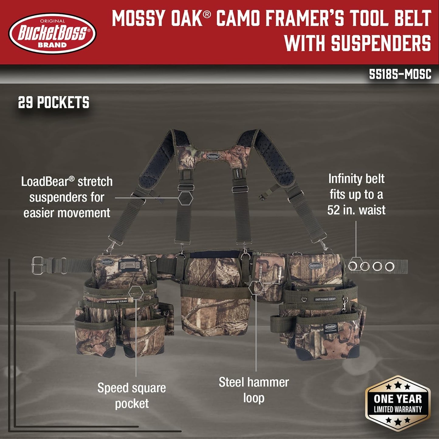 Bucket Boss 3 Bag Tool Bag Set with Suspenders in Mossy Oak Camo, 55185-MOSC