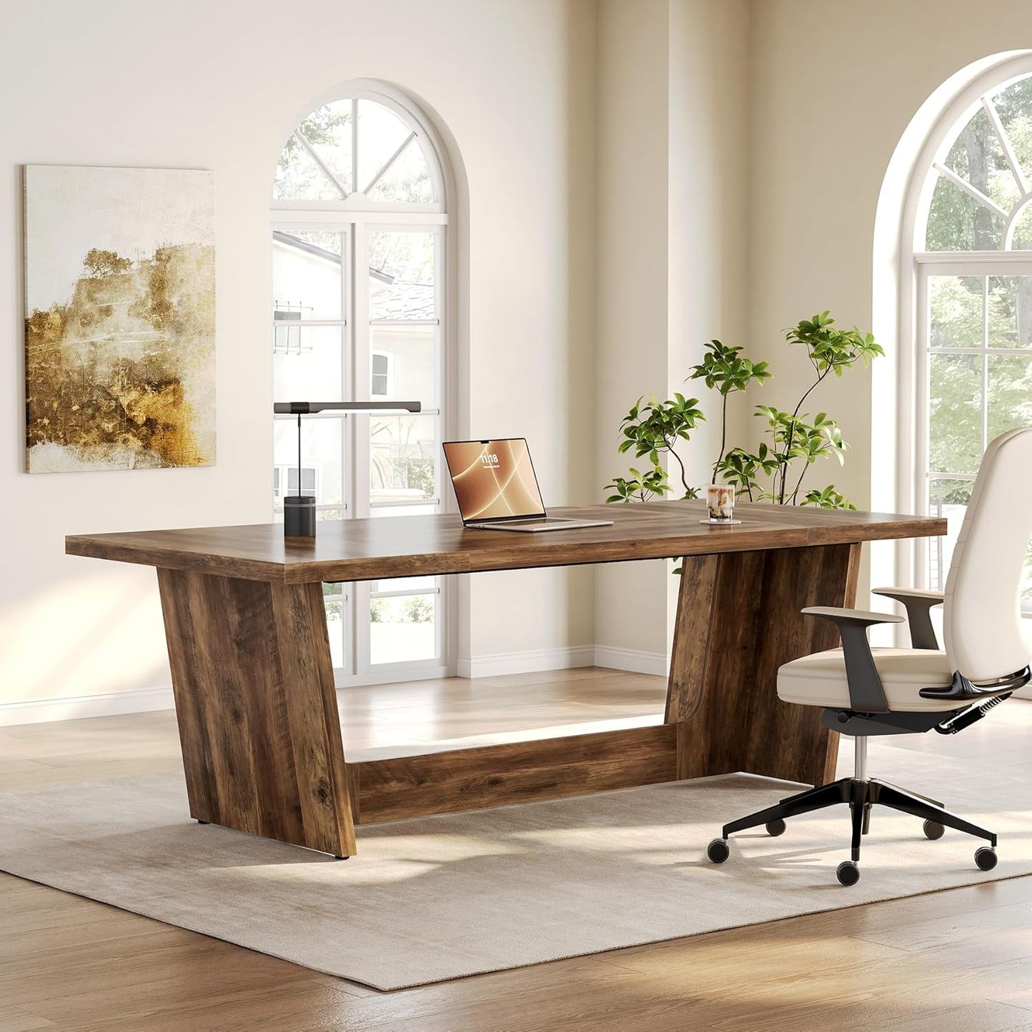 1Easylife 70.87 Inches Long Executive Desk, Brown Wooden Computer Desk, Industrial Simple Study Writing Table, Large Workstation Business Furniture for Home Office