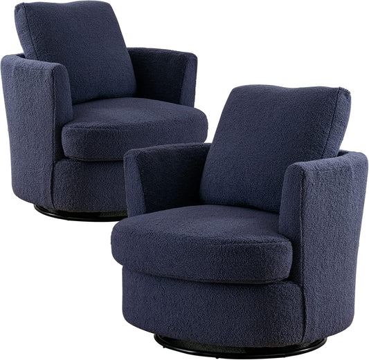 Swivel Accent Chair Set of 2,Teddy Sherpa Round Swivel Barrel Chairs for Living Room Upholstered Modern 360 Degree Swivel Club Chair Comfy Armchair for Nursery Bedroom Office(Dark Blue)