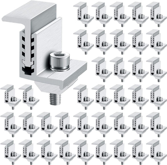 Zhengmy Solar Panel End Clamp Mounting Z Bracket Mid Clamps Aluminum Rail End Clamps Clips Adjustable Panels Grounding Gutter Kit for Pv Mounting System Install Hardware Fasteners Accessory(40 Pack)