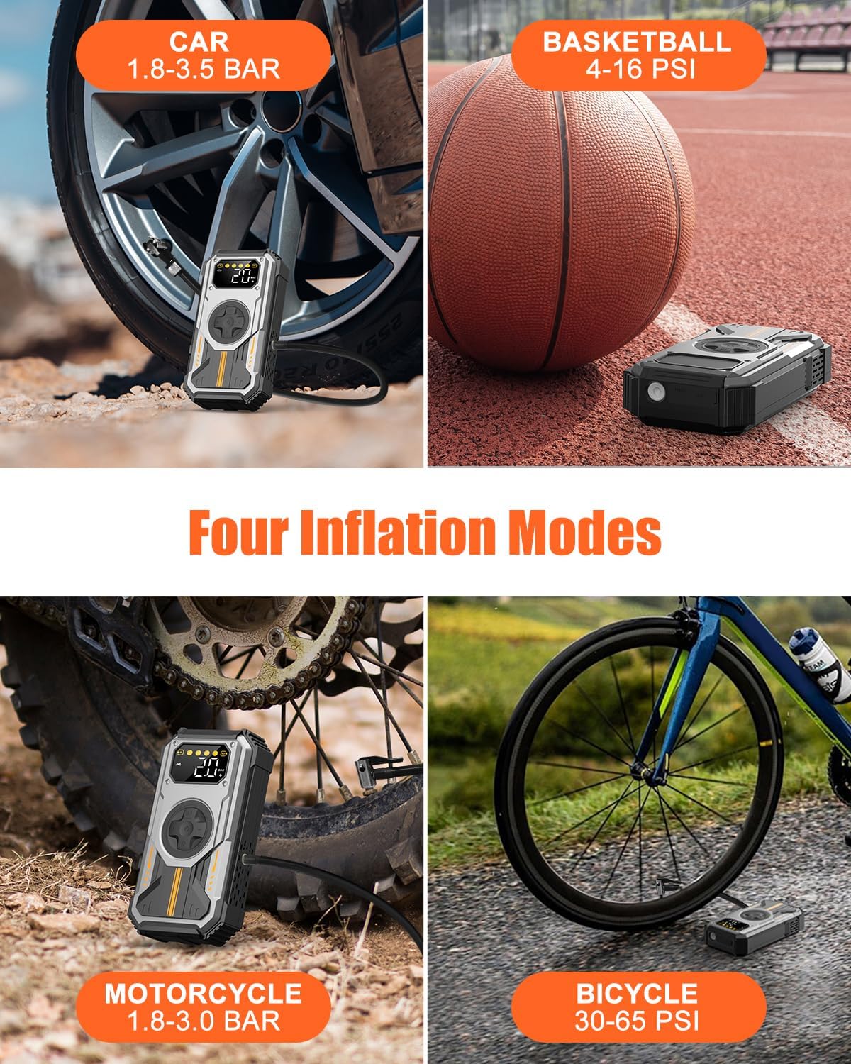 Car Battery Jump Starter with Air Compressor, Rechargeable Car Jumper Portable 6000A (Up to 7.5L Gas, 6L Diesel), LCD Display LED Flashlight Operating Temperature -20℃ to 70℃ (PD-270, 6000A)