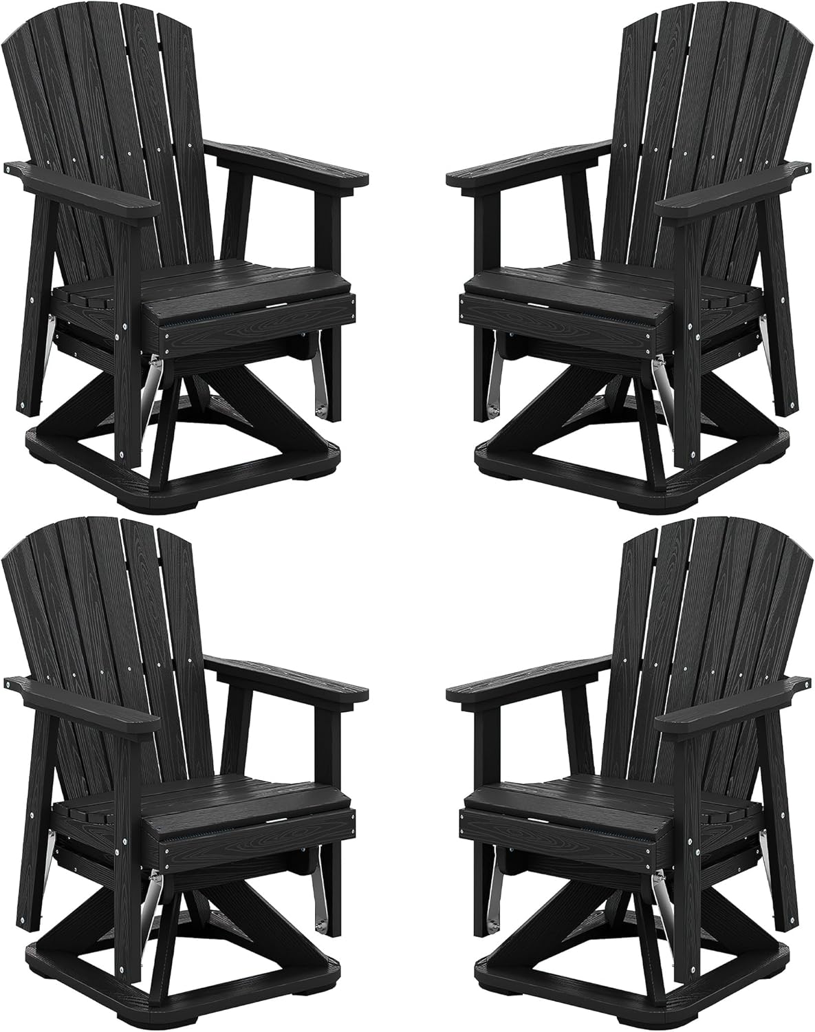SERWALL Adirondack Swivel Glider Chair, HDPE Swivel Glider Set of 2 for Outdoor, All-Weather Glider Chair for Porch, Balcony, Midnight Black