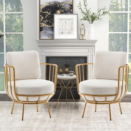 annjoe Accent Chair Swivel Barrel Chair Round Armchair with Metal Frame Legs for Living Room Bedroom Set of 2