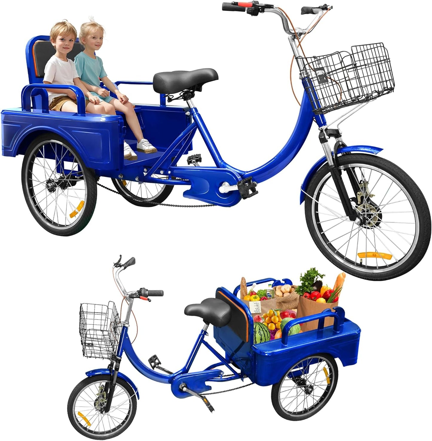 Adult Tricycle, 20 Inch 3-Wheel Bikes Carrying Passengers and Cargo, Trike for Adults with Front Baskets for Women, Seniors, Men, Low Step-Through Cruiser Bike for Cycling, Outing, Picnic