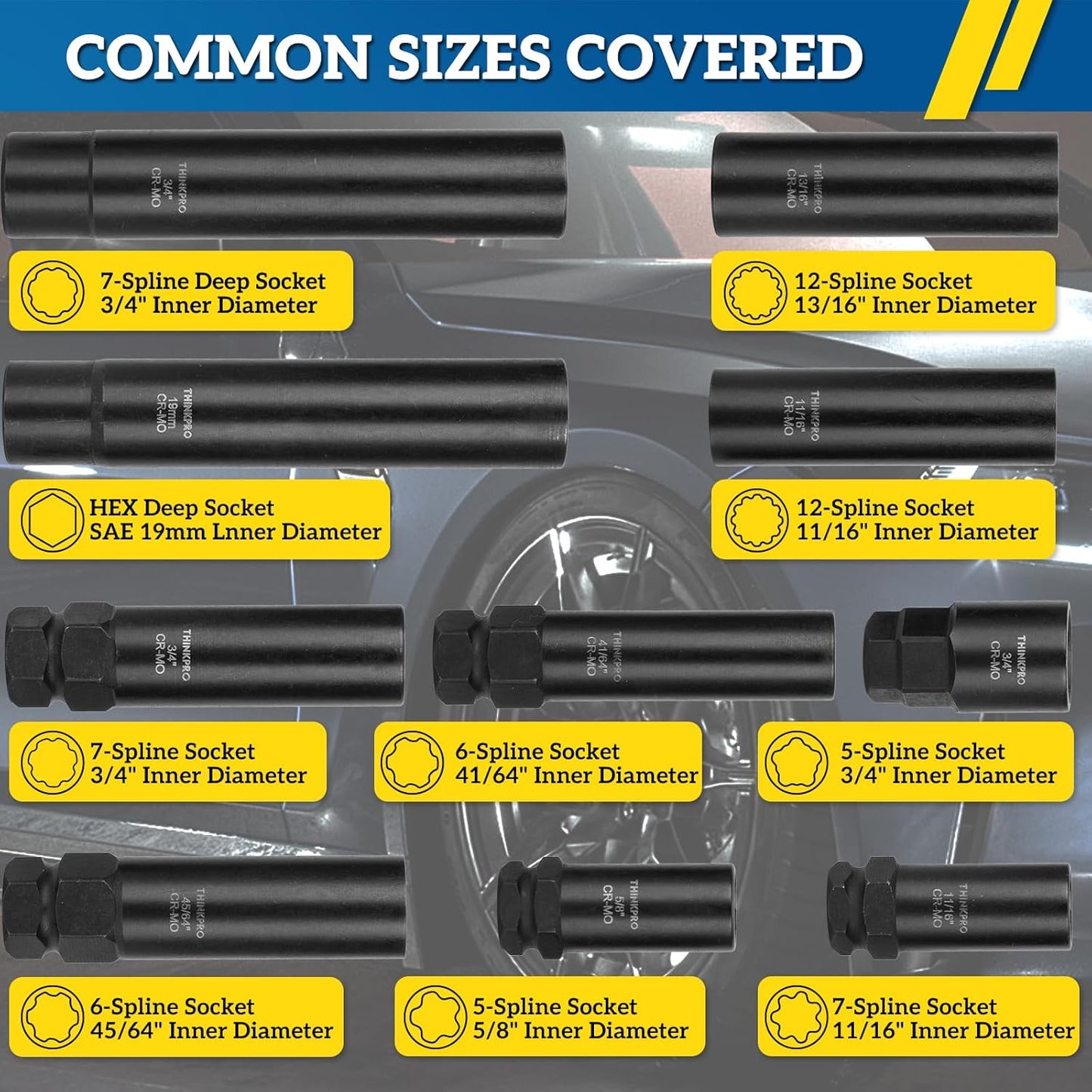Wheel Lock Removal Kit 10 Piece, Spline Hex Master Key Set,Remove Rusted Frozen Lug Nuts on Aftermarket Wheels,Cr-Mo Steel