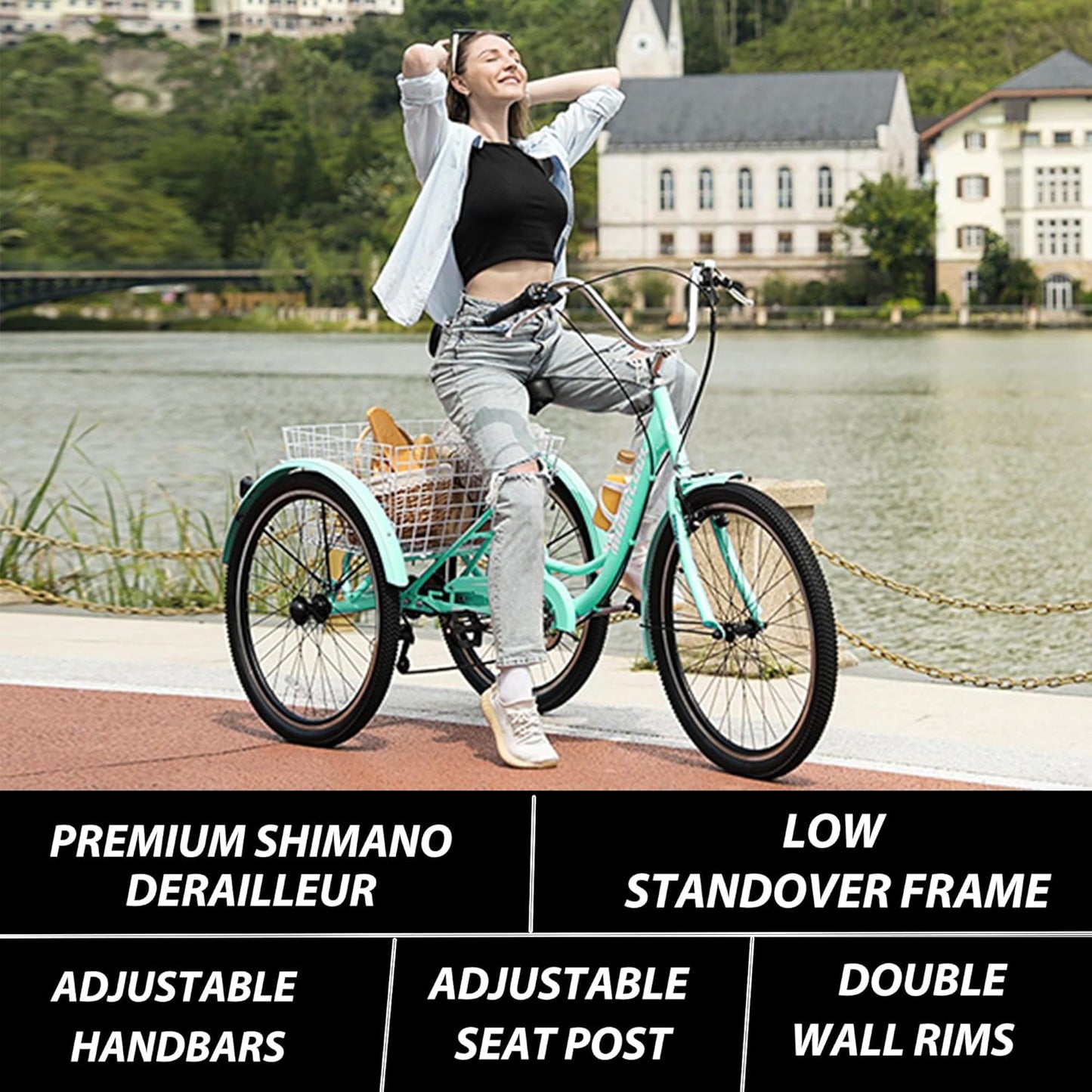 ABORON Adults Tricycle, 3 Wheels Bike for Adult, Tricycle for Adults, Double-Wall Wheel Rims, Tricycle for Women Men Exercise Outdoor Sports