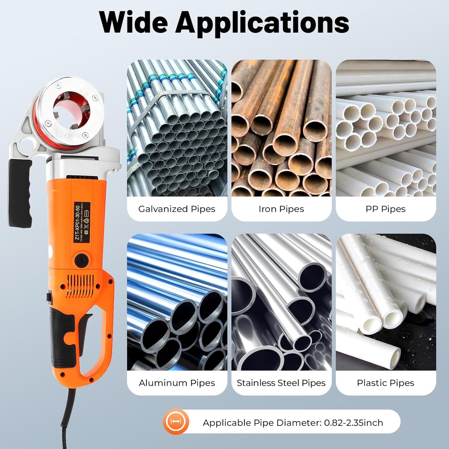 YIYIBYUS Electric Pipe Threading Tool, 2300W Pipe Threader Machine with 6 Dies 1/2"-2", Pipe Cutter Kit with Storage Box for Cutting Threads of Galvanized | Iron | PP | Aluminum | Steel Plastic Pipes