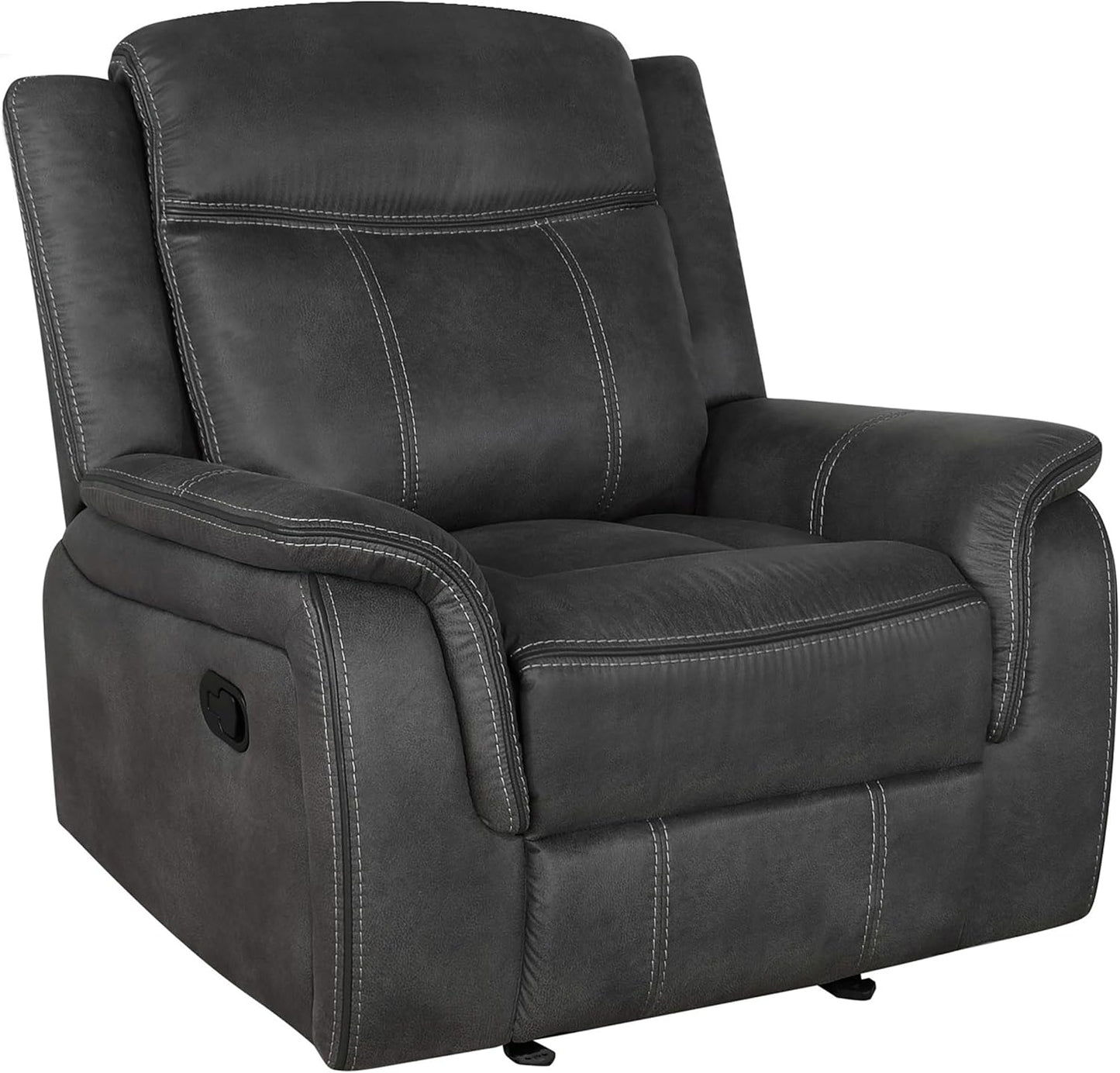 Coaster Home Furnishings - Lawrence - Leatherette Upholstered Glider Recliner Chair with Pocket Coil Cushions, Padded Arms, and Microfiber Upholstery - Living Room - 41-Inch - Charcoal - 603506