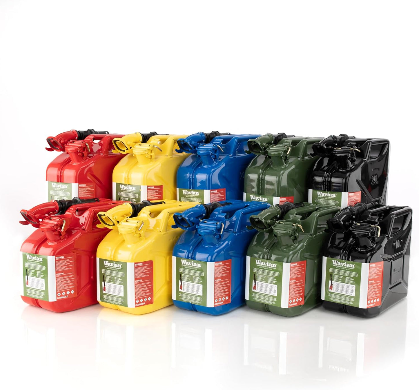 Wavian USA Authentic NATO Jerry Can and Spout System - Rust-Proof, EPA & CARB Compliant, Black, 20 Litre, Wavian 5 Gallon Gas Cans for Gasoline