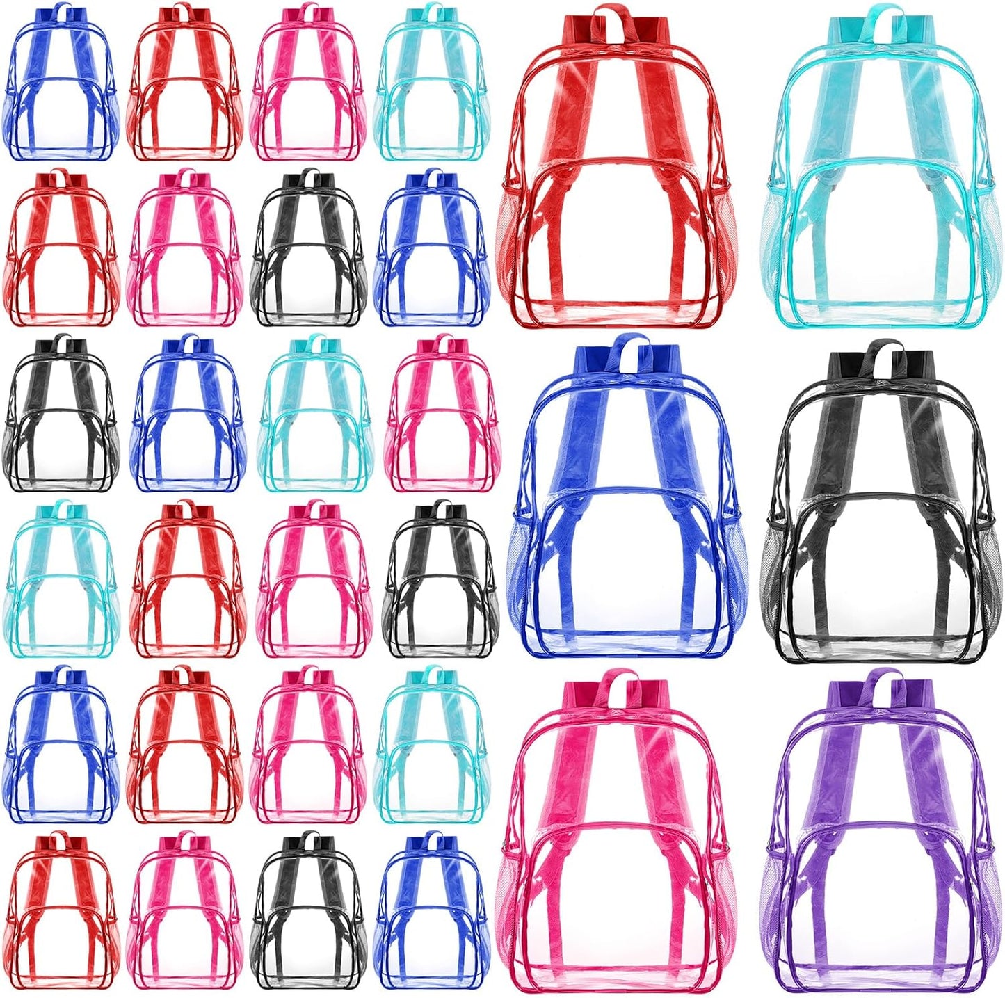 Amylove 48 Pcs Clear Backpack for Stadium Events Heavy Duty PVC Transparent Bookbag for College Workplace Security (15 Inches,Black)