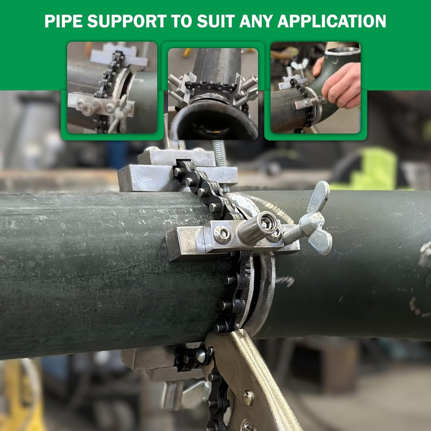 Sawyer - Mini Chain Clamp - Heavy Duty Pipe Vise for Welding, Repair, Stainless Steel Tools, Quick Lock Connector, Rigid, Bench Accessories, Grip, Wrench, Threader, Fitter, Links - 1”-8” Diameter