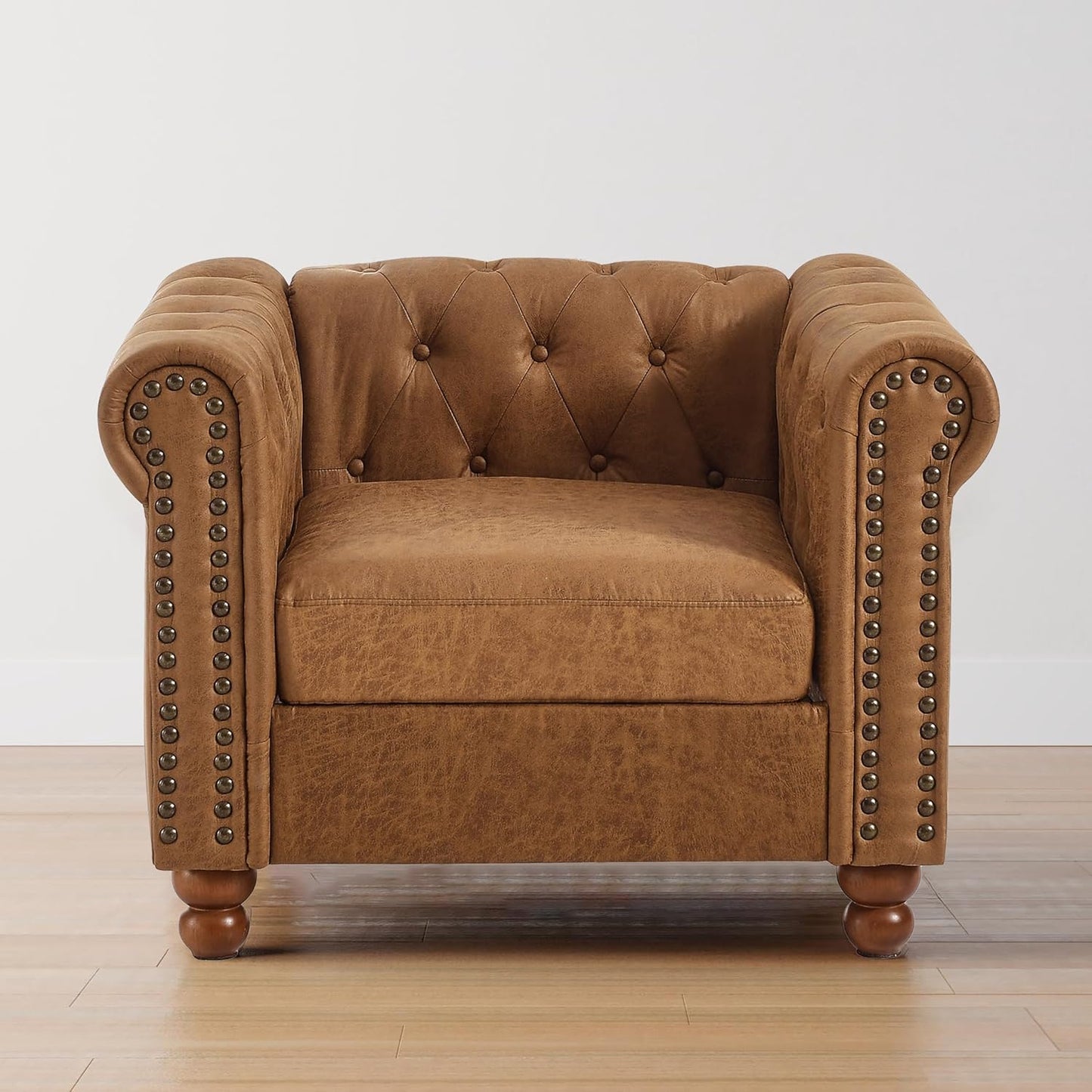 Rolled Arm Air Leather Club Chair Set of 2, 2-Piece Accent Chair Set for Living Room Small Apartment Office Décor