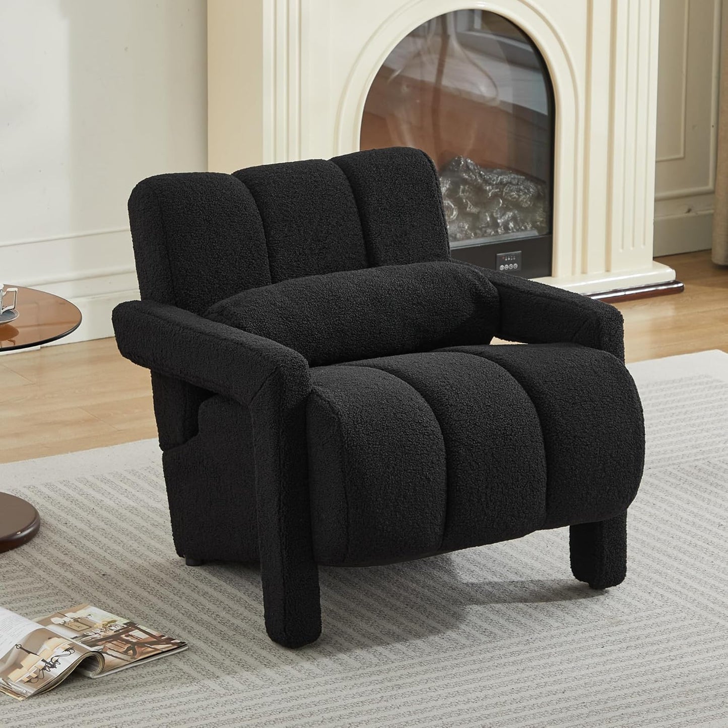 LOULENS Sherpa Accent Chair Set of 2 for Living Room, Modern Upholstered Armchair with Thick Cushion and Pillow, Comfy Lounge Chair for Bedroom, Apartment, Waiting Room,Beige