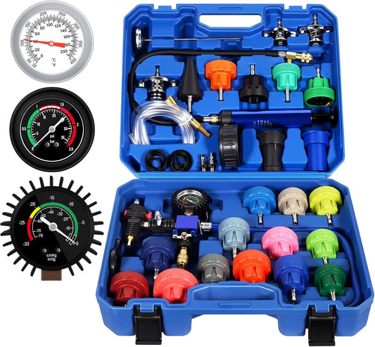 31PCS Coolant Pressure Tester Kit,Radiator Pressure Tester and Vacuum Refill Kit for Automotive Cooling System Water Tank Leakage Detection