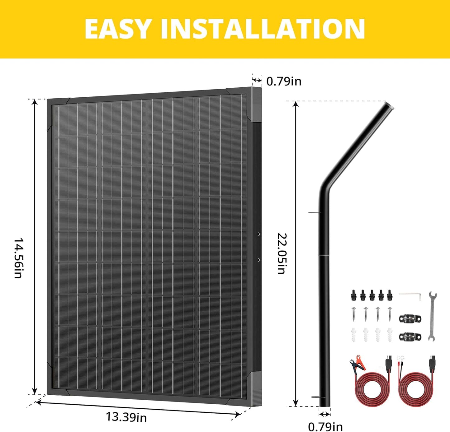 20W 12V Solar Battery Charger & Maintainer with Built-in MPPT Charge Controller, Tubular Bracket, SAE Cables, Solar Trickle Charger 12 Volt Solar Panel for Gate Opener & Electrical Fence