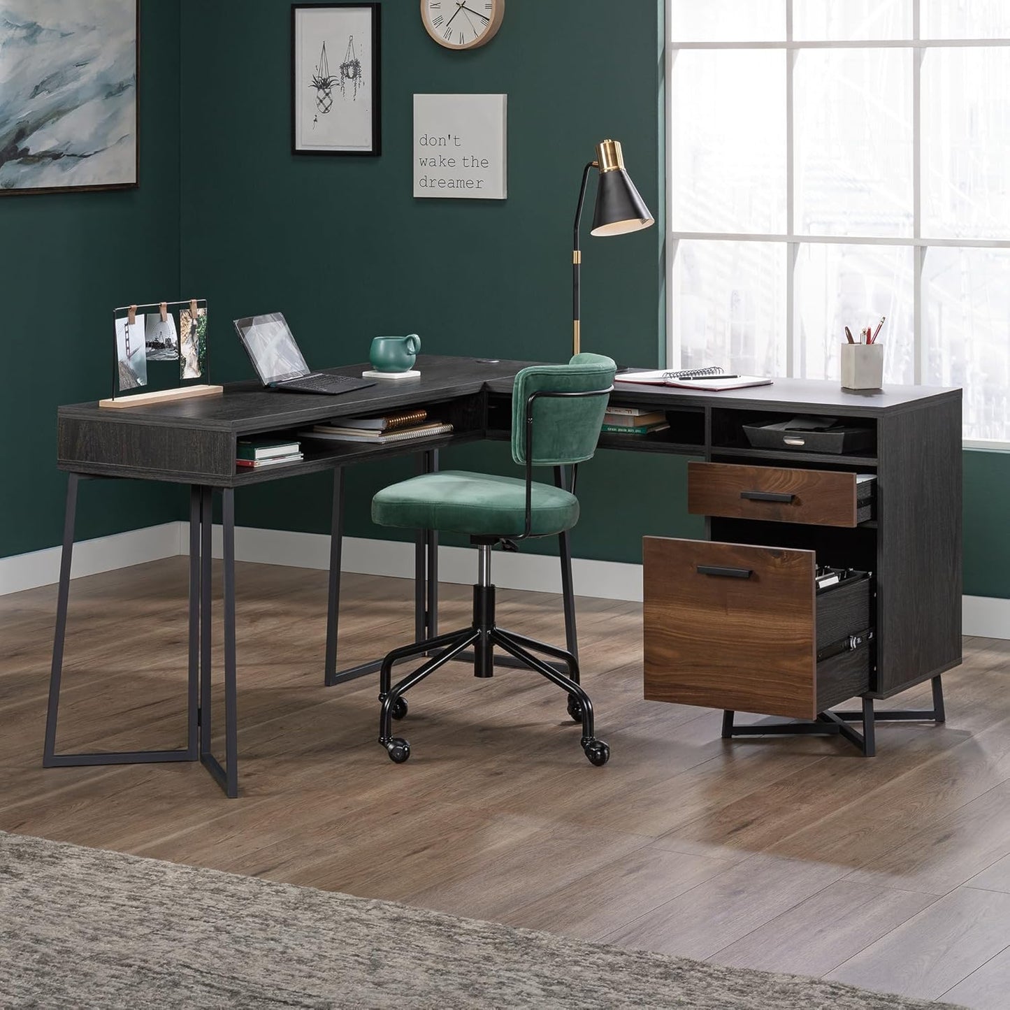 Sauder Canton Lane L Desk, Brew Oak Finish
