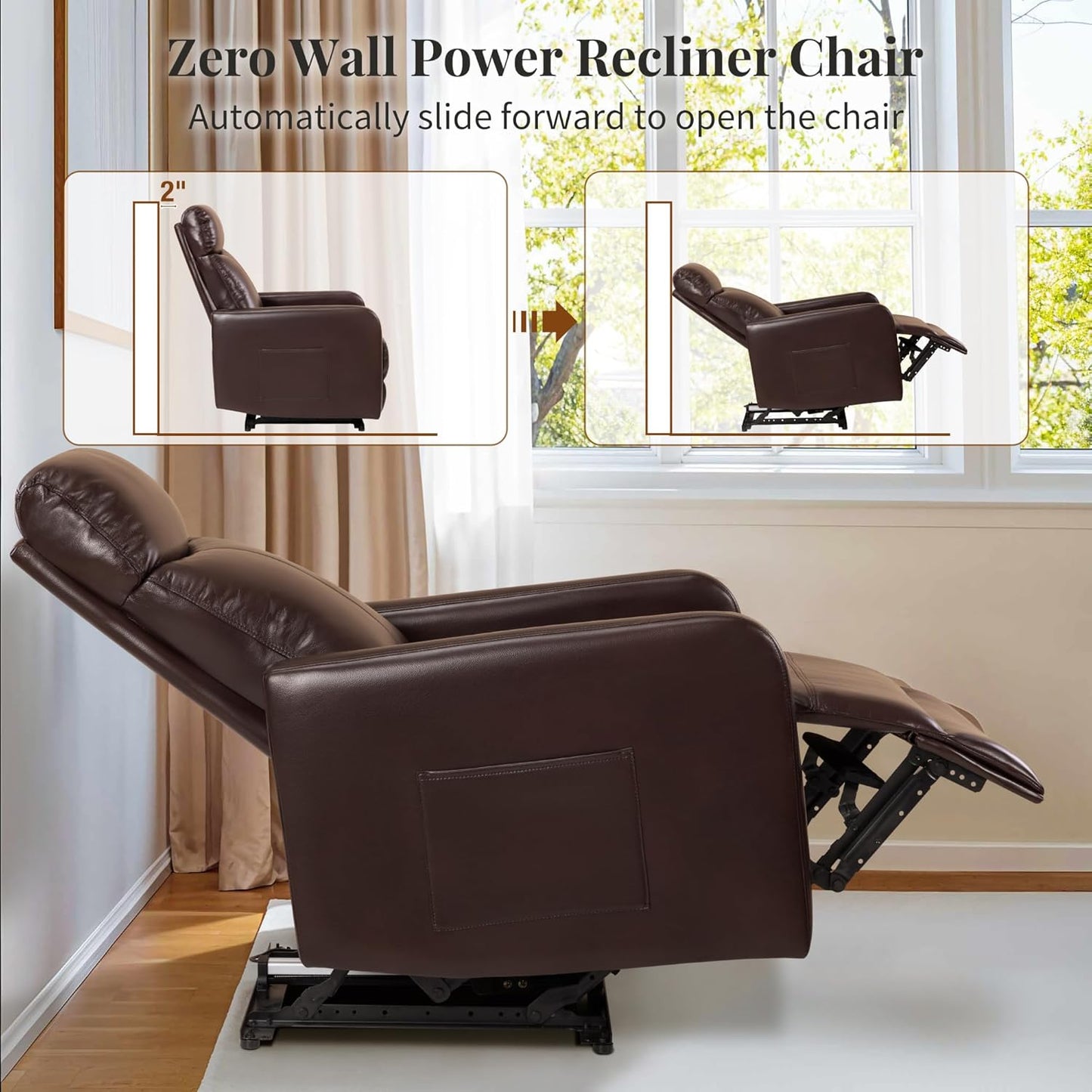 Zero Wall Power Recliner Chairs, Small Recliner for Small Spaces and Petite People Man Woman (1, Dark Brown Faux Leather)