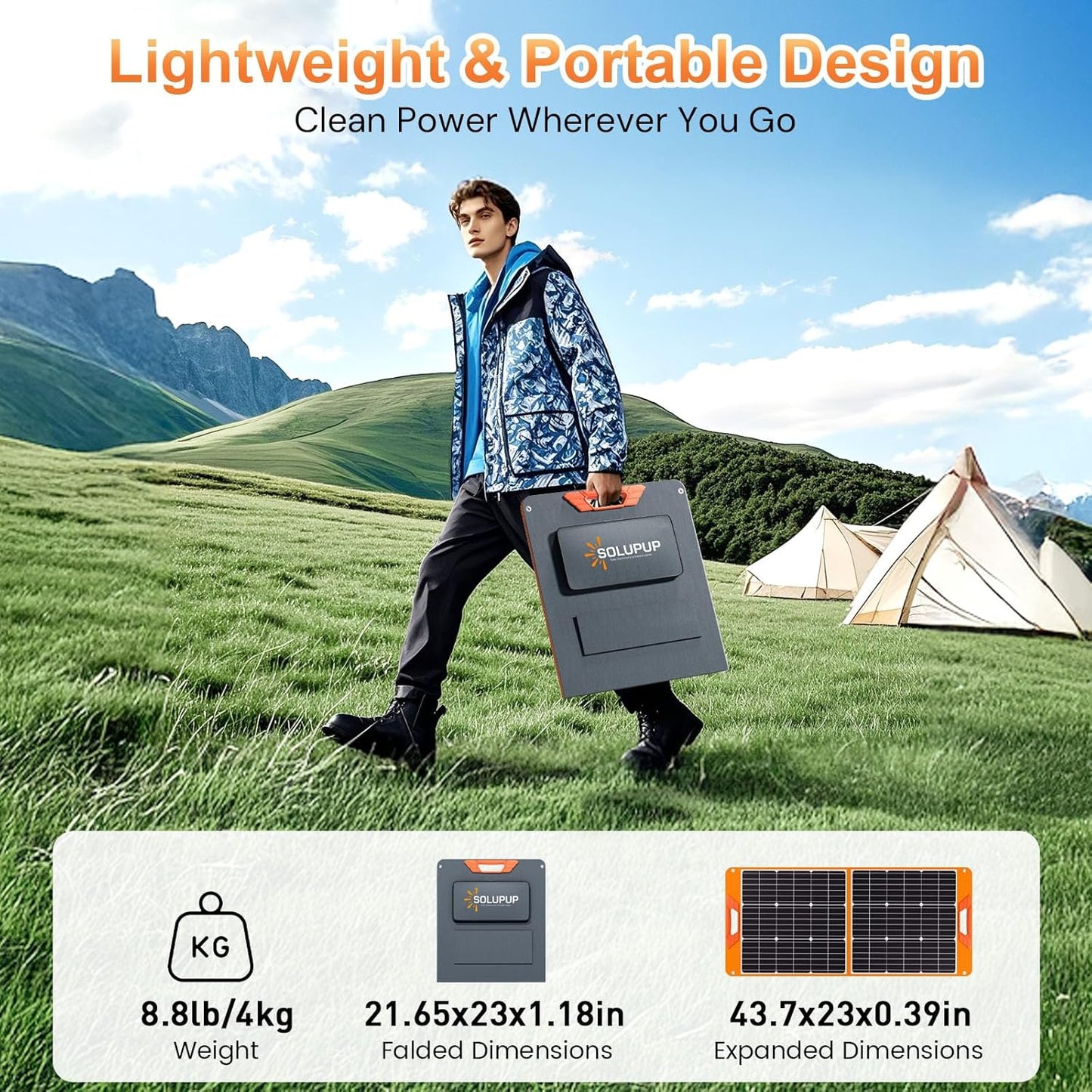 100W Portable Solar Panel for Power Station, 19.8V Foldable Solar Charger with DC/XT60/Anderson Cable & QC3.0 USB Outputs, 23% High Efficiency IP65 Waterproof 2 Kickstands for Outdoor Camping RV Trip