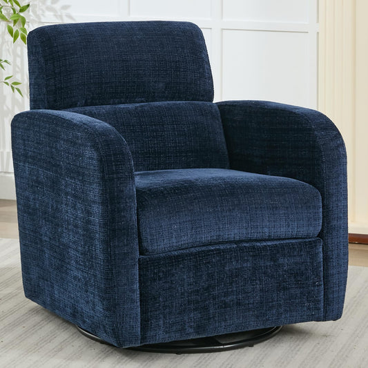 Swivel Glider Accent Chair for Living Room, Glider Nursery Chair, Fabric Upholstered Swivel Rocker Armchair for Bedroom, Study Room, Nursery, Blue