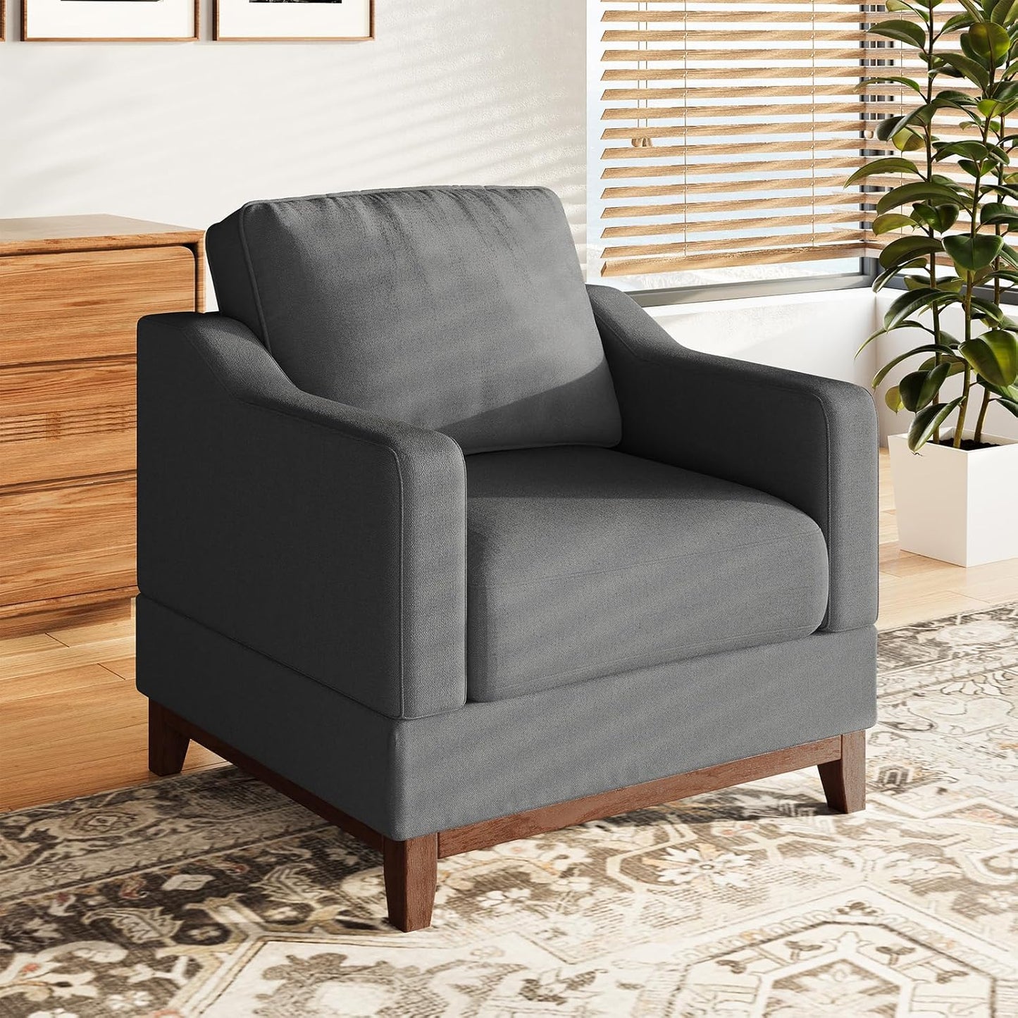 COLAMY Mid Century Modern Accent Chair Set of 2 with Lumbar Pillow, Relaxing Armchair with Solid Wood Frame & Soft Cushion, Reading Leisure Chair for Living Room（Beige）