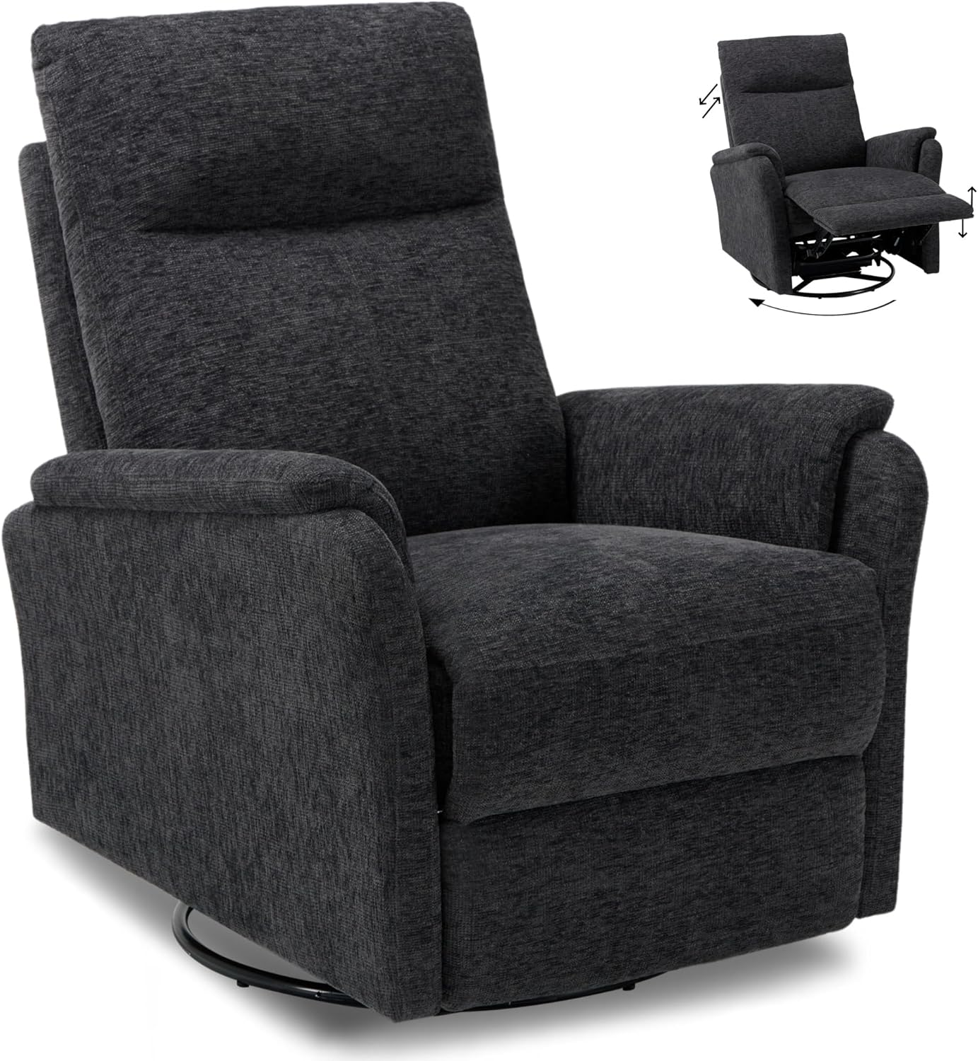 COLAMY Recliner Chair, Living Room Glider Chairs Home Theater Seat with Footrest Cushion, Swivel Adjustable Modern Bedroom Sofa Couch Chair, Darkgrey