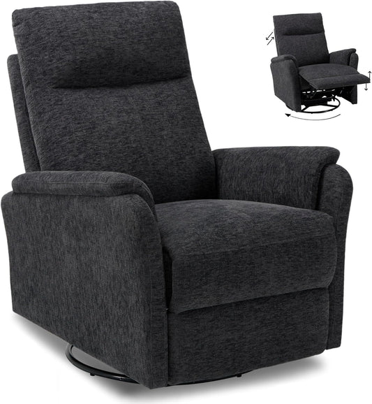 COLAMY Recliner Chair, Living Room Glider Chairs Home Theater Seat with Footrest Cushion, Swivel Adjustable Modern Bedroom Sofa Couch Chair, Darkgrey