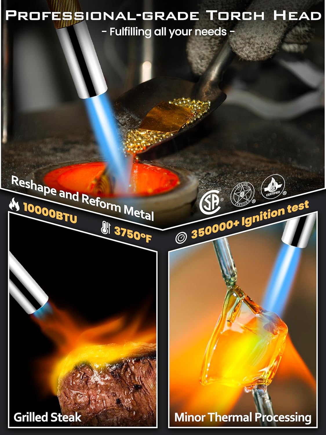 2 Packs High Intensity Propane Torch Head Adjustable, GJ-8000 Trigger Start Map/Mapp Gas Torch Kit with Self Ignition,Pencil Flame Welding Torch Fuel by MAPP, MAP/PRO（CSA Certified)